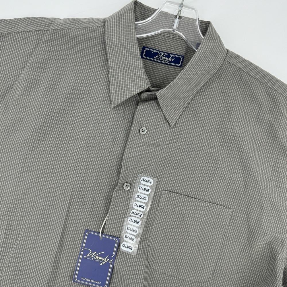 Woody's Retro Lounge Camp Shirt XXL Gray Micro Check Rayon Blend Button Front